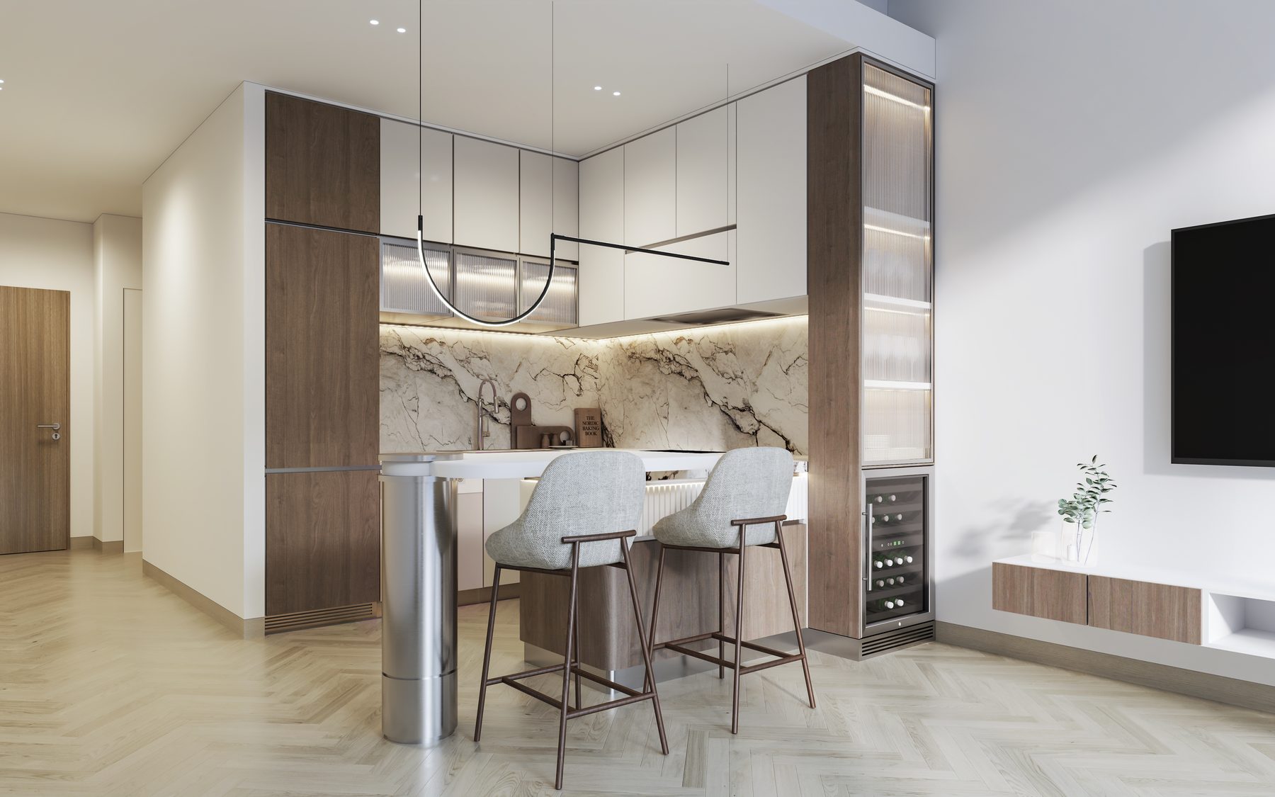 Kitchen in Walnut White theme