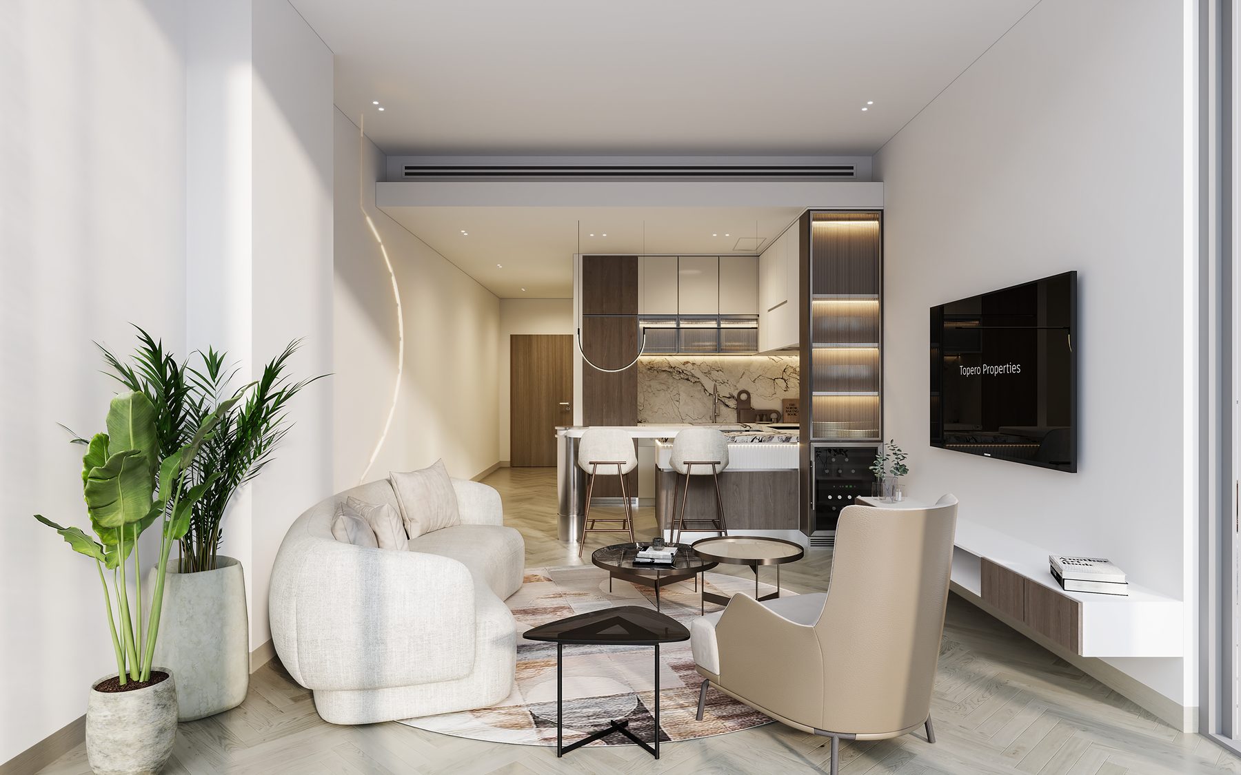 Fully furnished living room — Walnut White by Roar